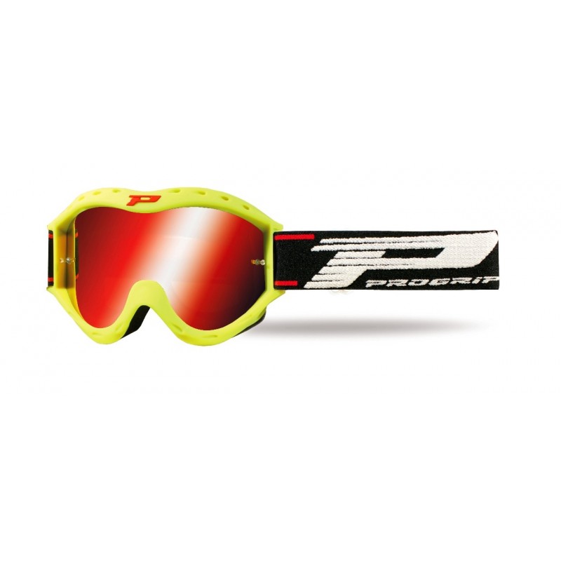 Progrip Gogle Pg3101 Fl Atzaki Kid Dziecięce Kolor Żółty Fluo (Szyba Pg3148 Czerwona Lustrzana Dwuwarstwowa, No Fog, Anti Uv)