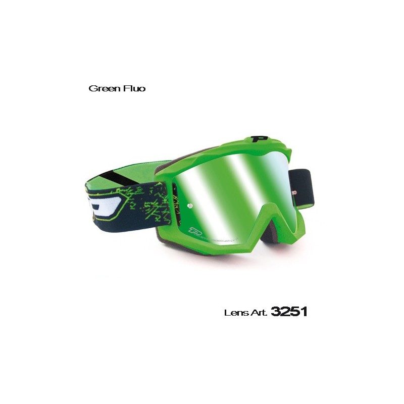 Progrip Gogle Pg3204 Shiny Side Kolor Zielony Fluo (Szyba Pg3251 Zielona Lustrzana Antiscratch, No Fog, Anti Uv)