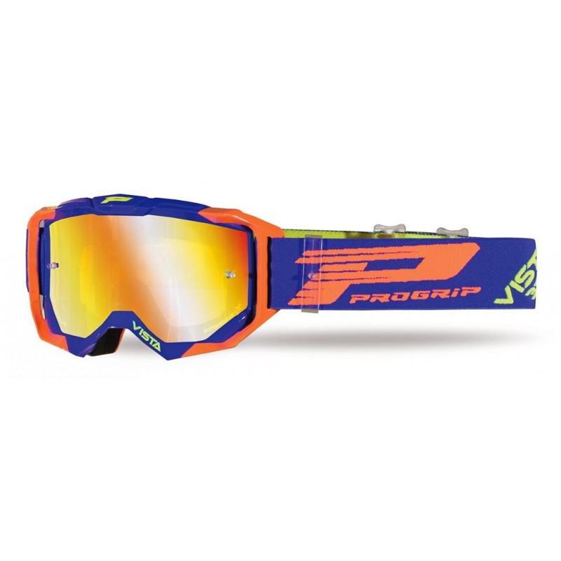 Progrip Gogle Pg3303 Fl Vista Kolor Niebieski/PomarańCzowy Fluo (Żółta Lustrzana Antiscratch, No Fog, Anti Uv + Pg3310 Gratis)