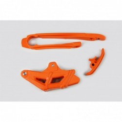 Ufo Komplet Slizg + Prowadnica ŁańCucha Ktm Exc 125/200/250/300, Exc-F 350/450 '12-21, Exc-F 500 '14-21, Kolor Pomarańczowy