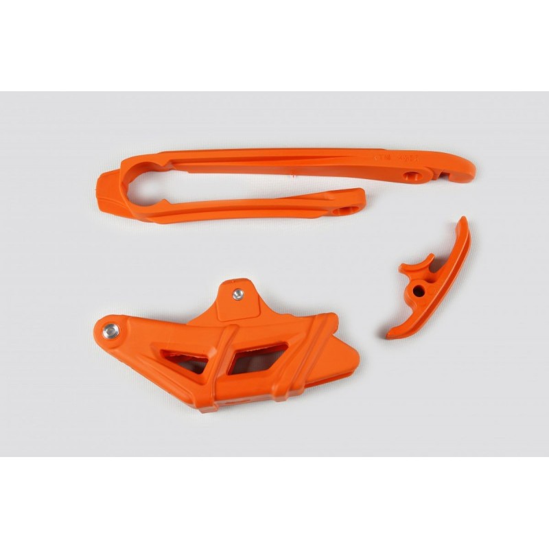 Ufo Komplet Slizg + Prowadnica ŁańCucha Ktm Exc 125/200/250/300, Exc-F 350/450 '12-21, Exc-F 500 '14-21, Kolor Pomarańczowy
