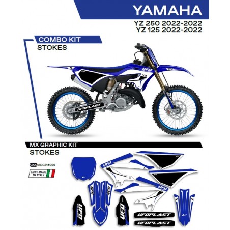 Ufo 2022/06 Komplet Naklejek (Oklein) Yamaha Yz 125/250 '22 Stokes Kolor Oem (Niebieski/Czarny/Biały)