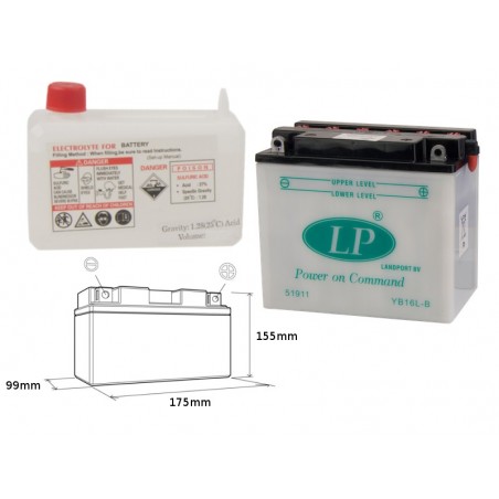 Landport Akumulator Yb16L-B 12V 19Ah 175X100X155 Obsługowy - Elektrolit Osobno (2) Ue2019/1148