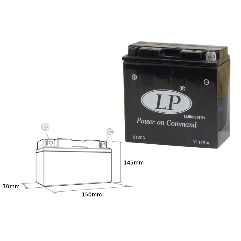 Landport Akumulator Yt14B-4 12V 12Ah 150X69X145 Bezobsługowy - Zalany (6) (210A)