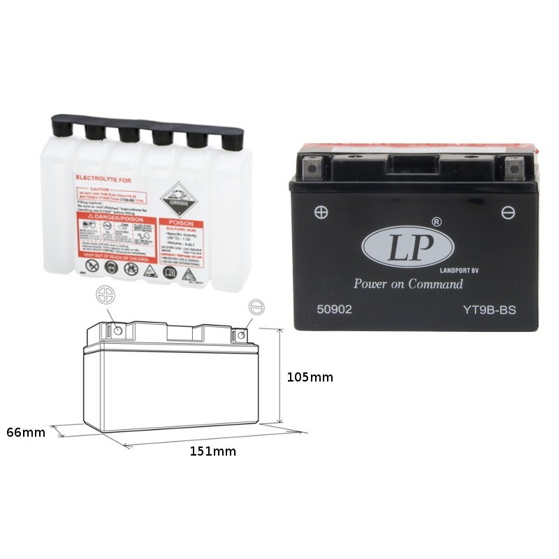 Landport Akumulator Yt9B-Bs 12V 8Ah 150X70X105 Bezobsługowy - Elektrolit Osobno (6) Ue2019/1148
