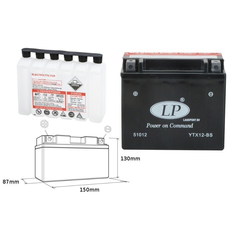 Landport Akumulator Ytx12-Bs 12V 10Ah 152X88X131 (Gtx12Bs) Bezobsługowy - Elektrolit Osobno (4) Ue2019/1148