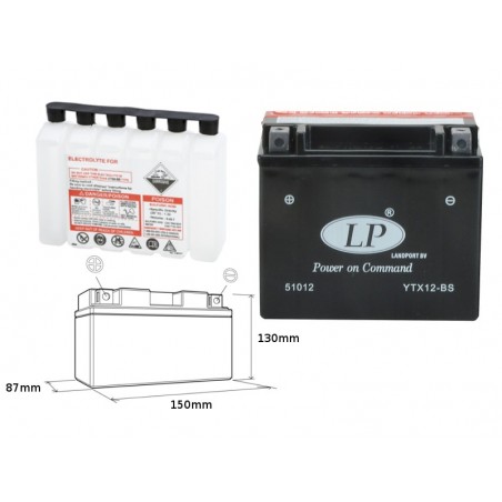 Landport Akumulator Ytx12-Bs 12V 10Ah 152X88X131 (Gtx12Bs) Bezobsługowy - Elektrolit Osobno (4) Ue2019/1148