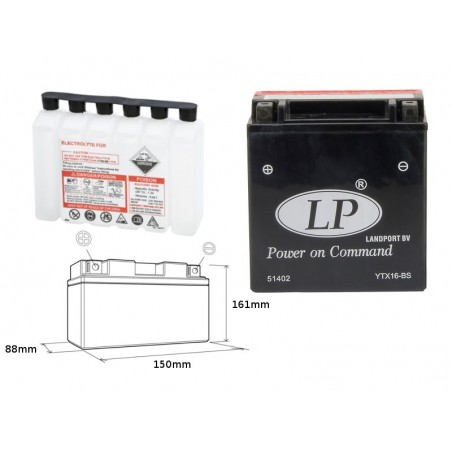 Landport Akumulator Ytx16-Bs 12V 14Ah 152X88X161 Bezobsługowy - Elektrolit Osobno (4) Ue2019/1148