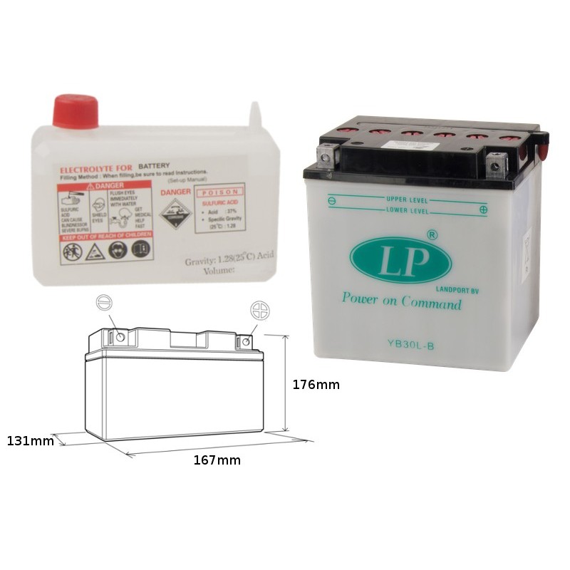 Landport Akumulator Yb30L-B 12V 30Ah 168X132X176 Harley Davidson, Polaris 600/700 Obsługowy - Elektrolit Osobno (4) Ue2019/1148