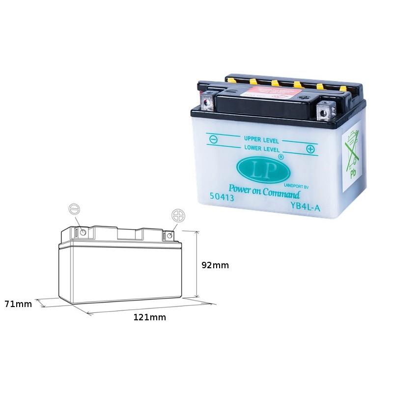 Landport Akumulator Yb4L-A 12V 4Ah 120X70X92 Obsługowy - Elektrolit Osobno (8) Ue2019/1148