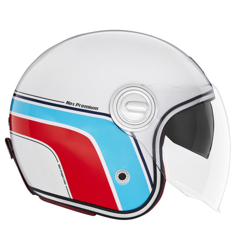 Nox Kask Premium Otwarty Jet Heritage Line Biały Czerwony Niebieski