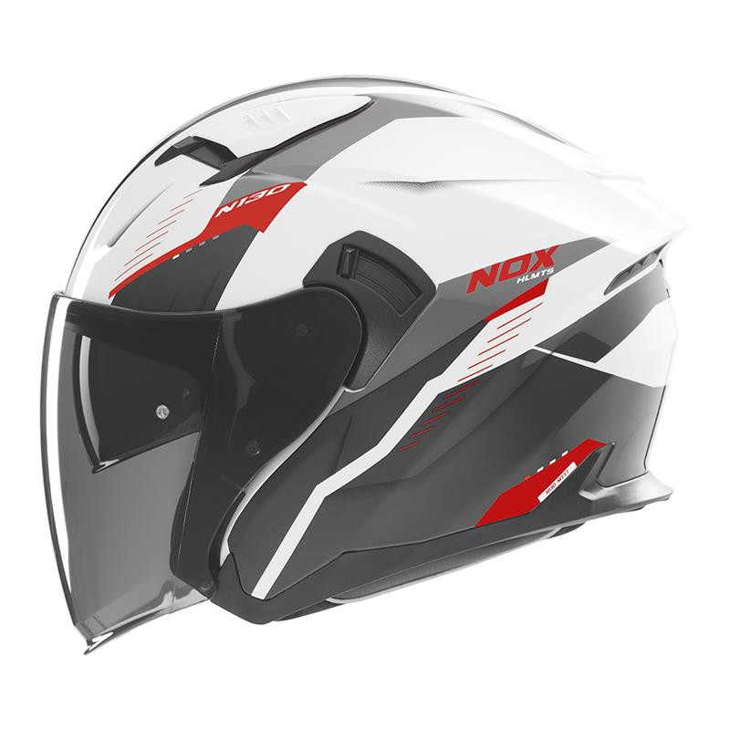 Nox Kask Otwarty Jet N130 Myst Biały Czerwony Czarny