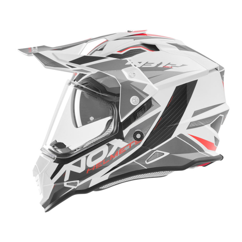 Nox Kask Dual off road N312 Biały Czerwony