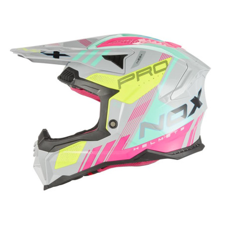 Nox Kask Cross Off road N634 Storm Szary Różowy Żółty