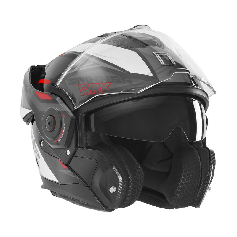 Nox Premium Kask Szczękowy Flip-Up Spinner Ark Czarny Biały Czerwony