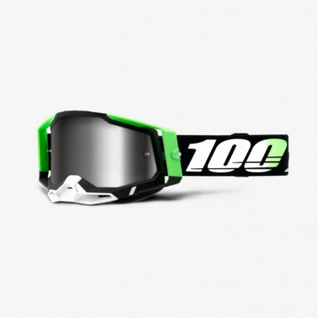 100% Fa21 Gogle Racecraft 2 Kalkuta - Mirror Silver Lens Kolor Czarny/Zielony/Biały Szybka Srebrne Lustro